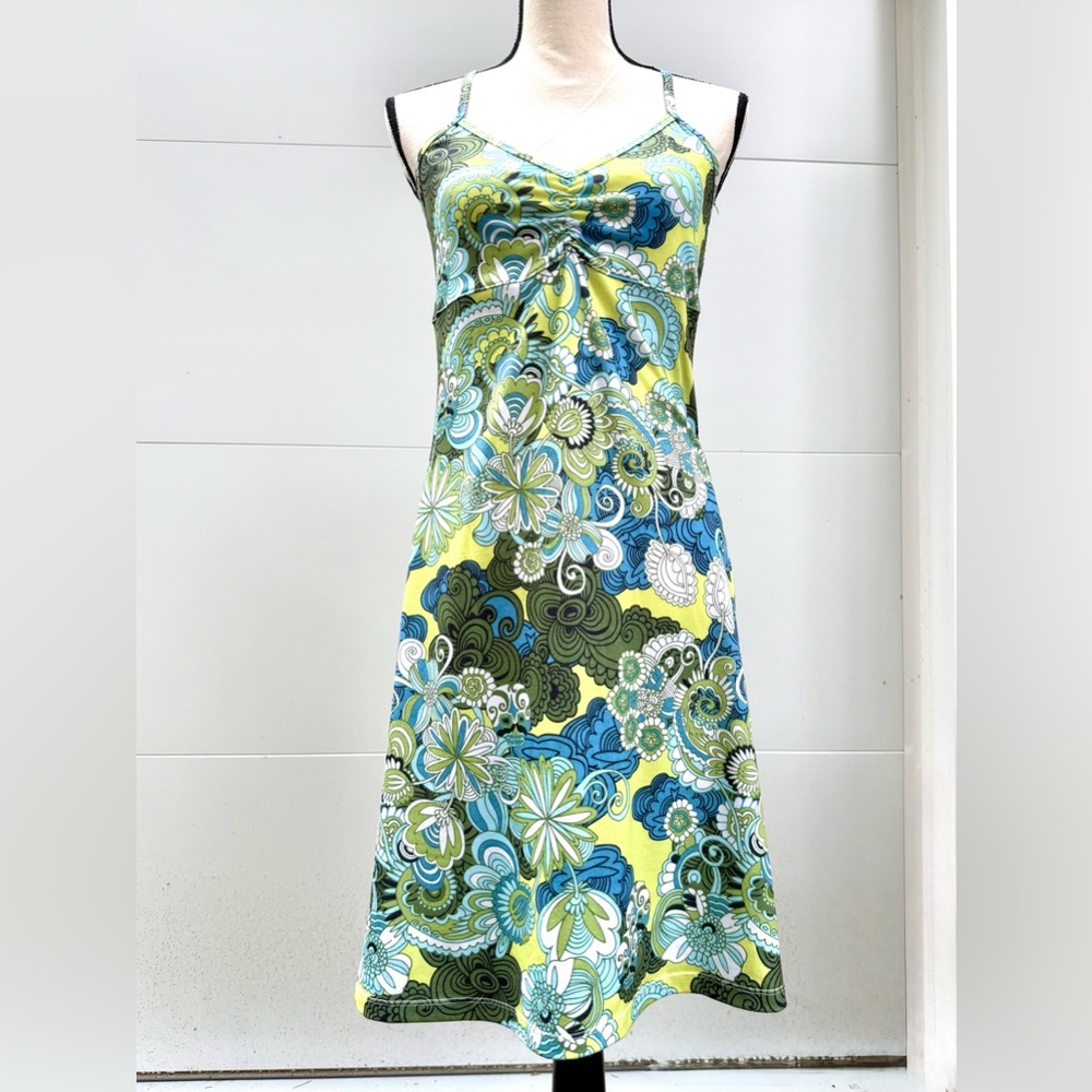 Prana Floral Patterned Midi Dress - Green and Blue